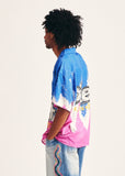 Diet Starts Monday Knievel Button Up Shirt - Blue/Pink