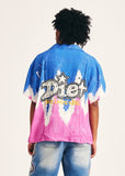 Diet Starts Monday Knievel Button Up Shirt - Blue/Pink