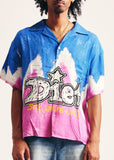 Diet Starts Monday Knievel Button Up Shirt - Blue/Pink